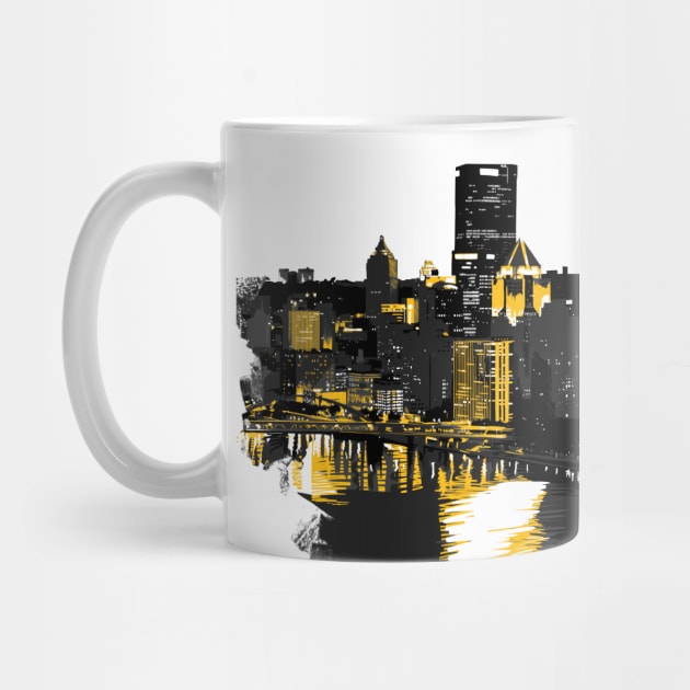 Pittsburgh Downtown Skyline Digital Painting by polliadesign